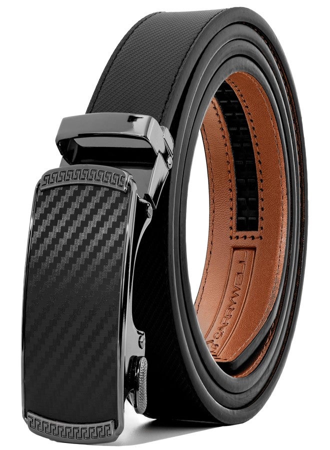Carrywell (Not Made In China) Men's Leather Ratchet Belt, Adjustable and Customizable Fit, Gift Packaging, Casual Men's Dress Belt For Jeans, Suits (Carbon Fiber Black, 36 to 42) - Image 1